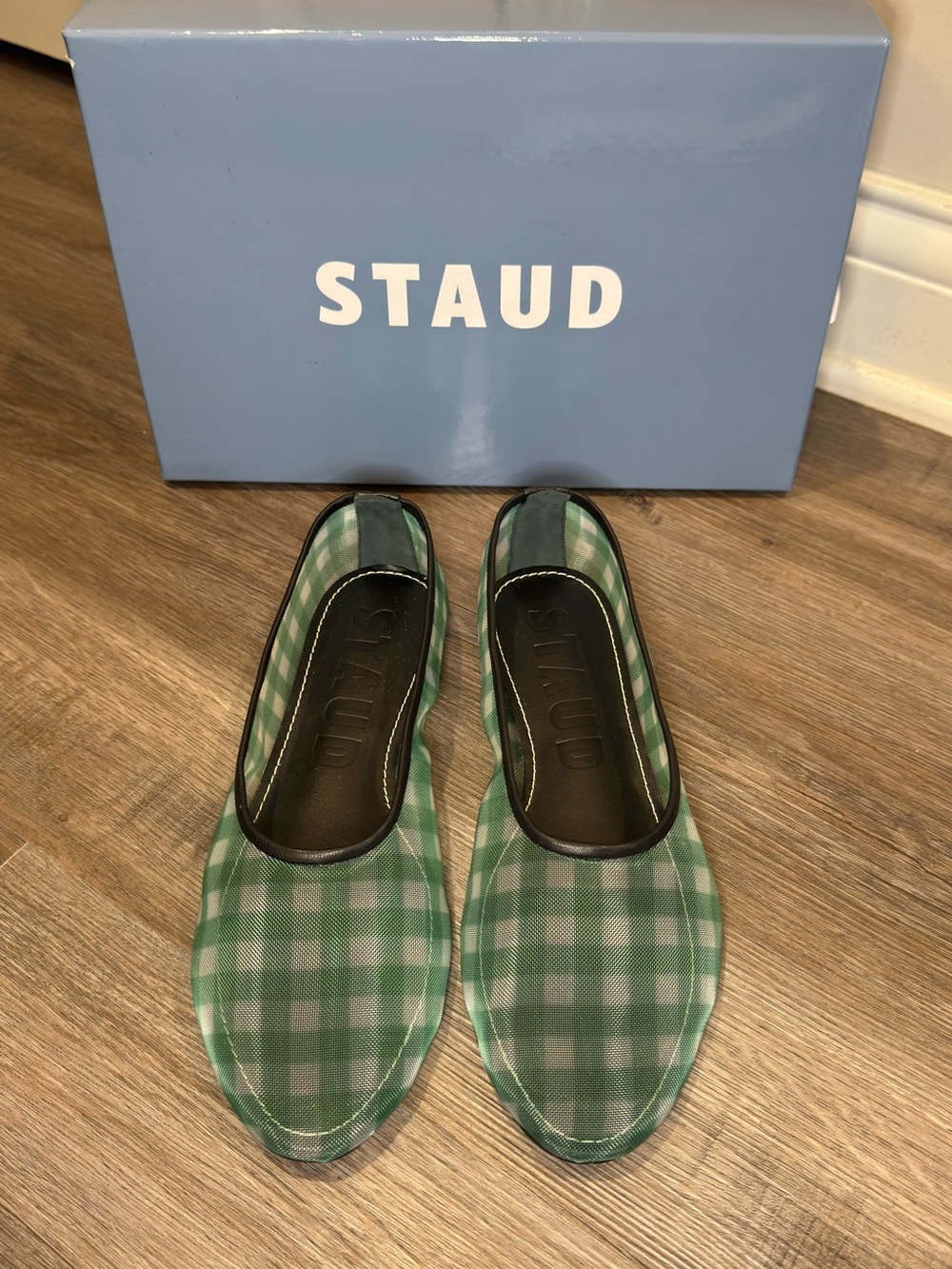 STAUD Alba Jade Gingham Mesh Ballet Flats - Picture 3 of 15